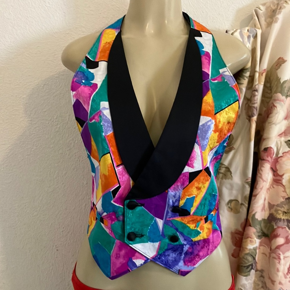 Vintage Bracci by Elite Multi Color Backless Tuxedo Vest